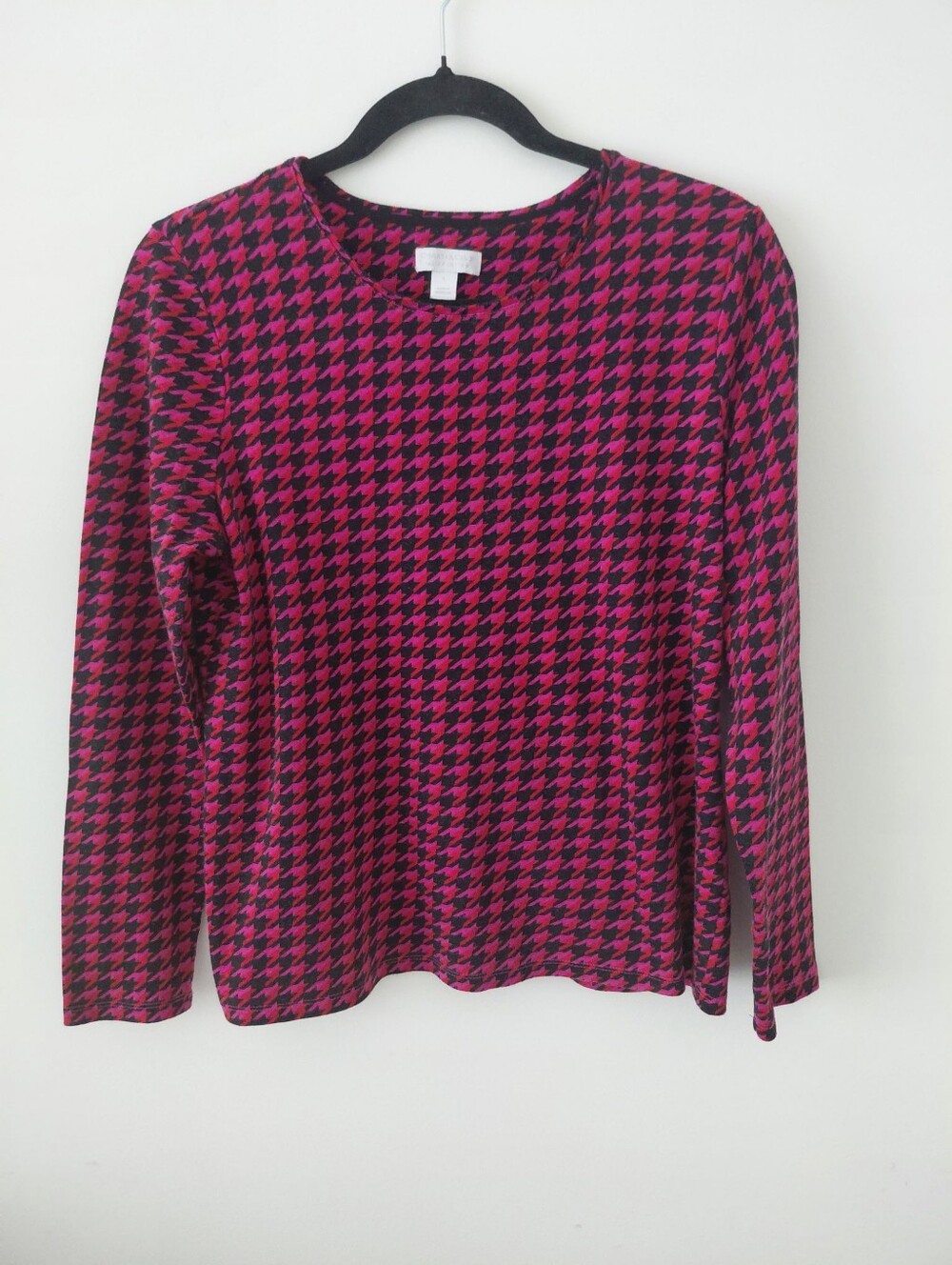 Houndstooth Long Sleeve Top - Pink & Black